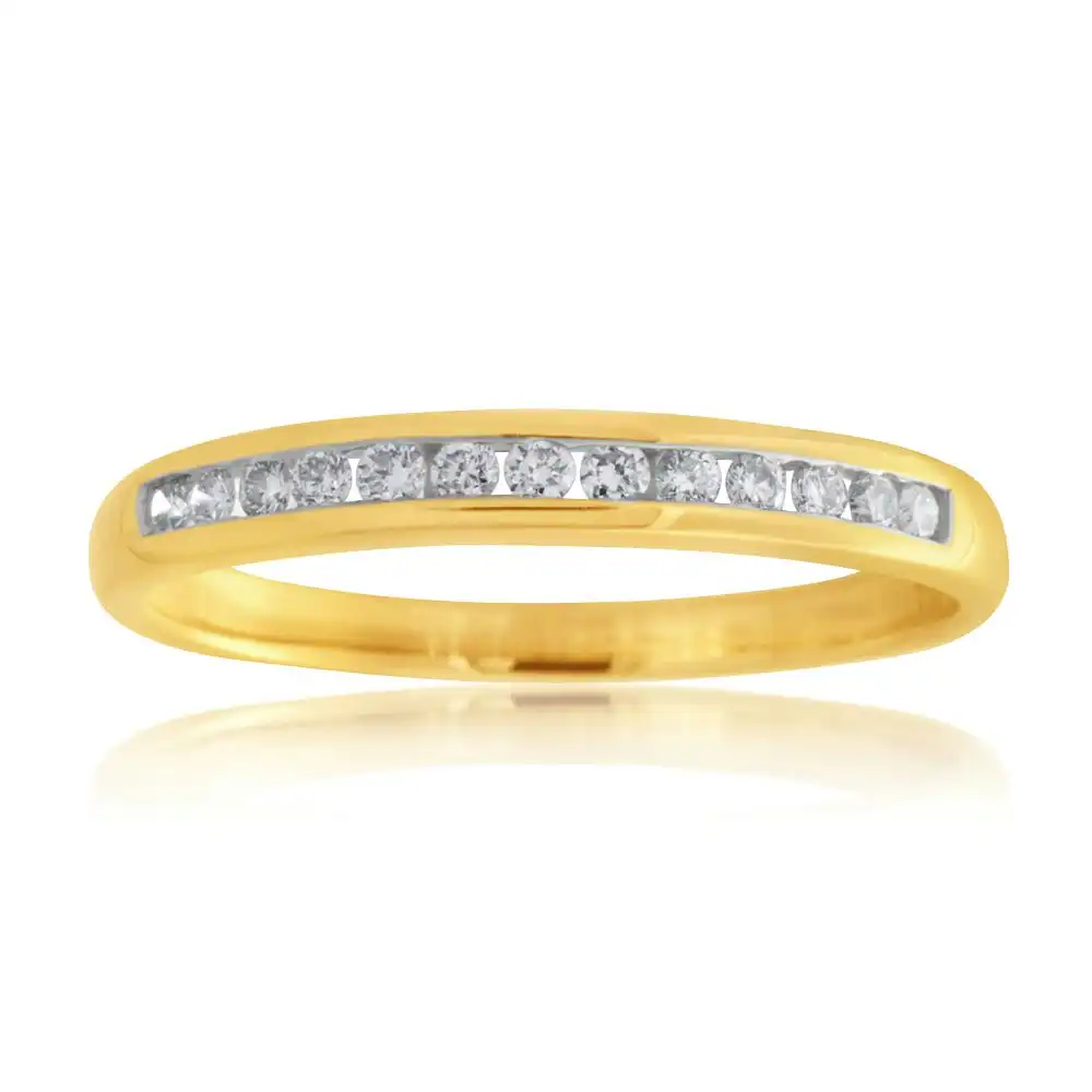 9ct Yellow Gold 1/4 Carat Channel Set Diamond Ring with 13 Brilliant Diamonds