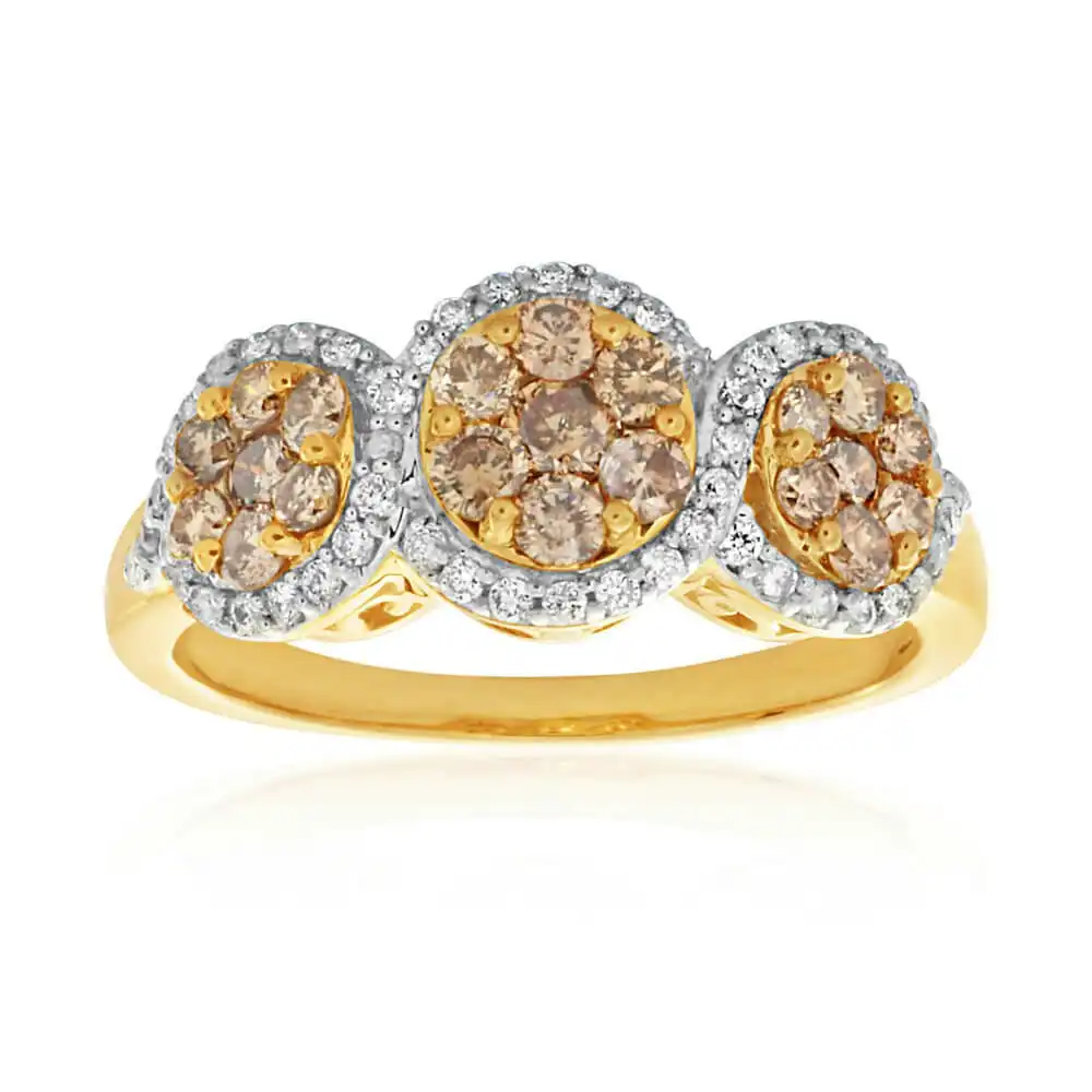 Australian Diamond 9ct Yellow Gold 1 Carat Diamond Trilogy Ring