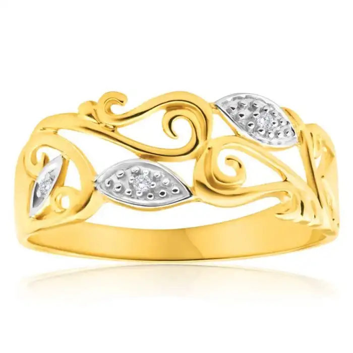 9ct Yellow Gold Stunning Bead Diamond Ring