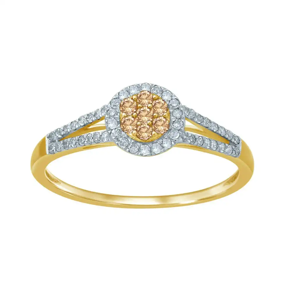 9ct Yellow Gold Ring with 1/4 Carat of Diamonds