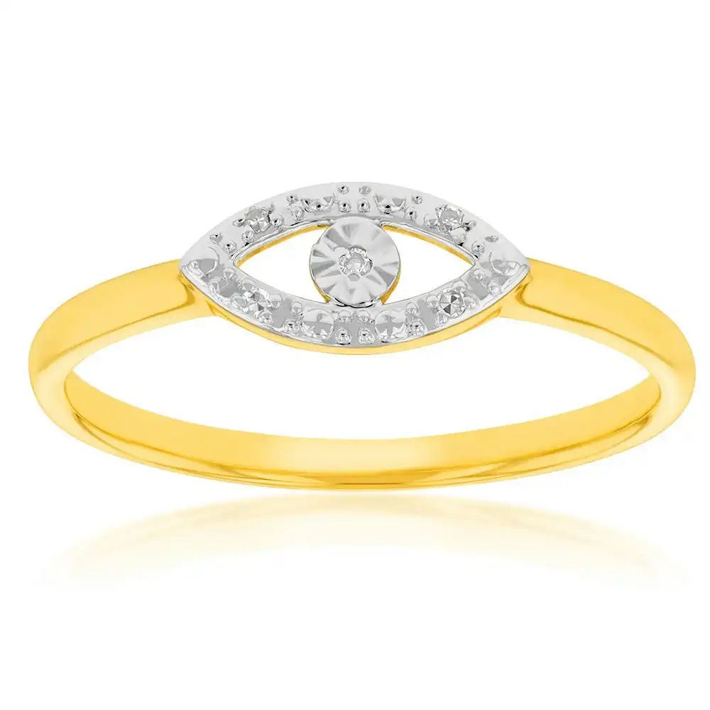 9ct Yellow Gold Diamond Evil Eye Ring