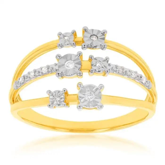 9ct Yellow Gold Diamond Ring with 12 Brilliant Diamonds