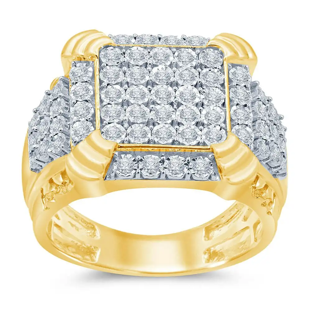 9ct Yellow Gold 3/4 Carat Diamond Mens Ring