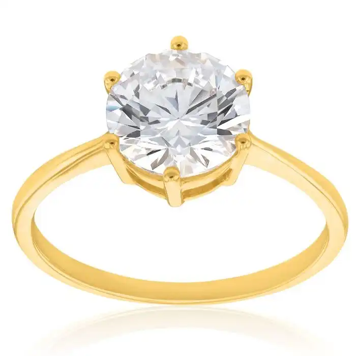9ct Yellow Gold 8mm Zirconia 6 Claw Solitaire Ring