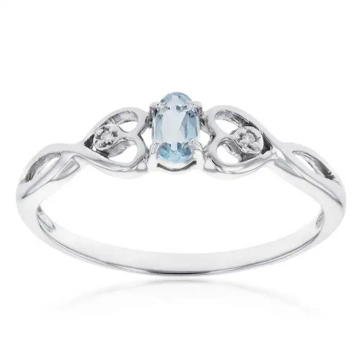 9ct White Gold 5x3mm Oval 0.21ct Aquamarine and Diamond Ring