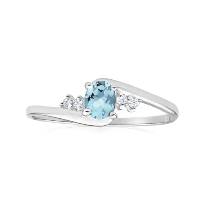 9ct White Gold Oval Cut Blue Topaz + Cubic Zirconia Ring