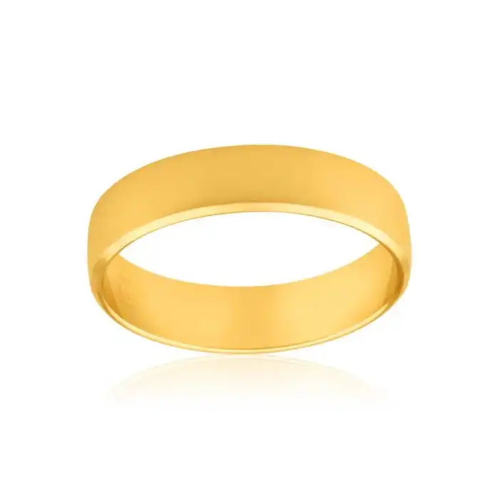 9ct Yellow Gold 5mm Half Round Bevelled Ring. Size S