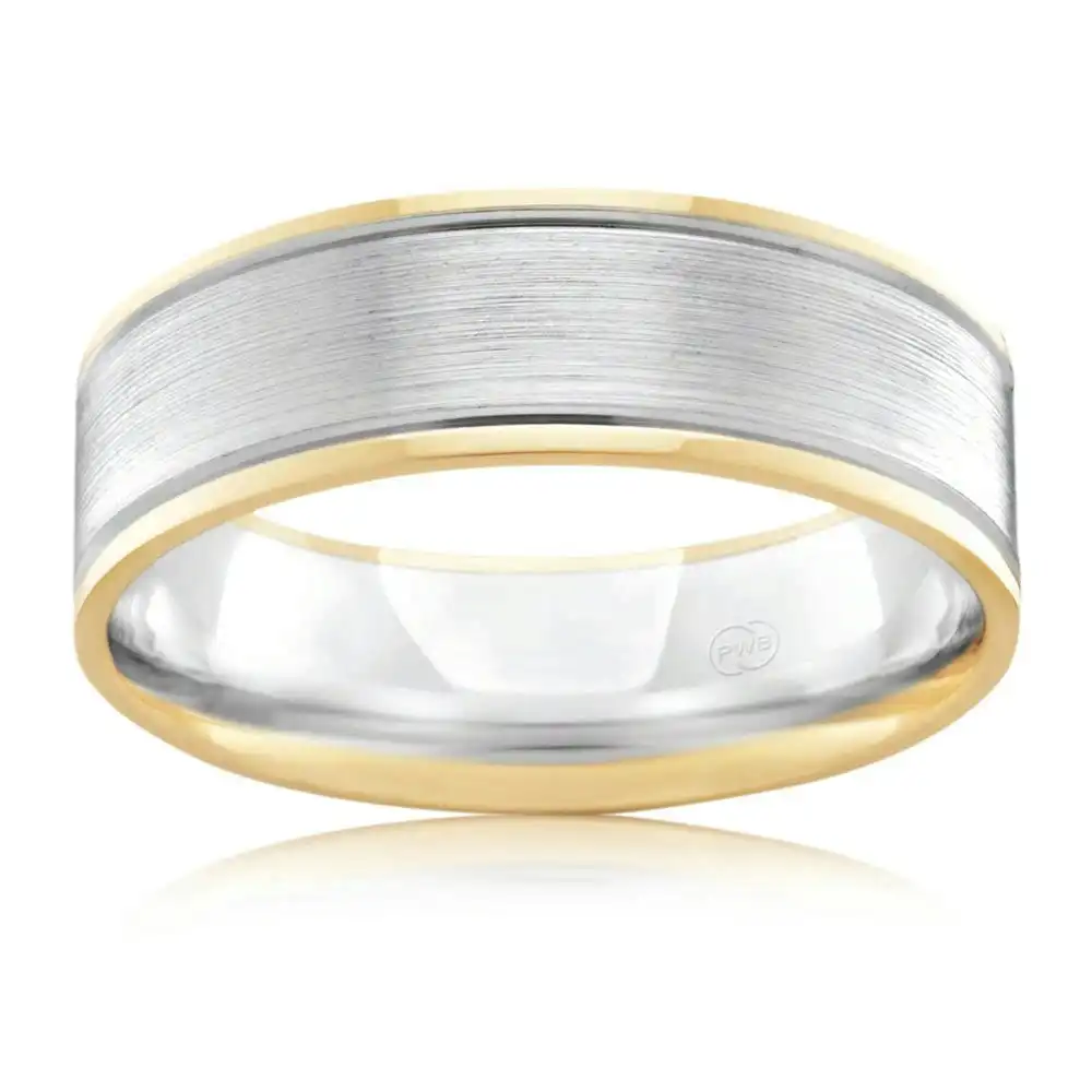9ct Two Tone Gold 6mm Ring. Size U