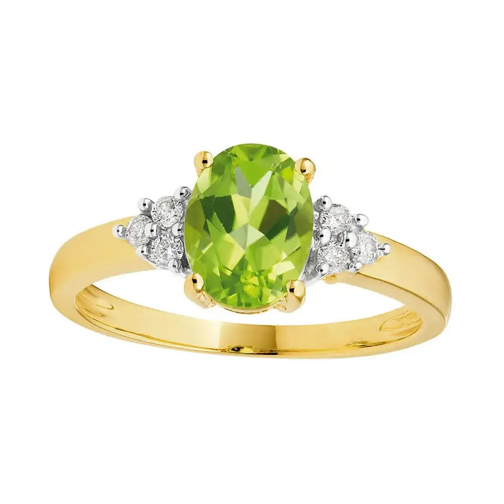 9ct Alluring Yellow Gold Diamond + Peridot Ring