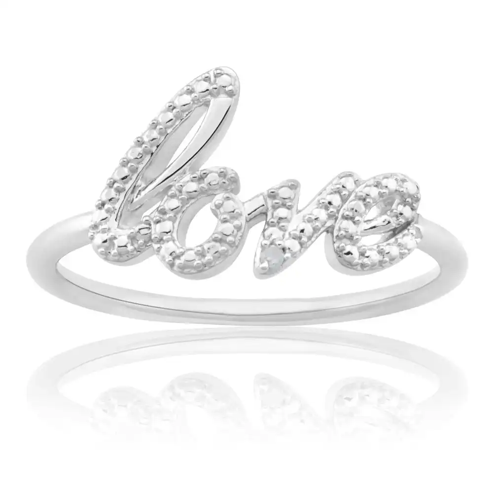 Sterling Silver Love Diamond Ring with 1 Brilliant Cut Diamond