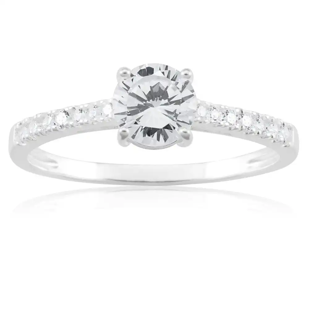 Sterling Silver Cubic Zirconia Solitaire Fancy Ring