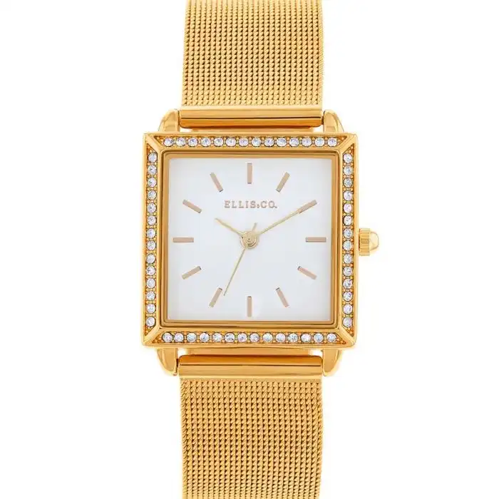 Ellis & Co Jayde Stone Set Gold Tone Stainless Steel Womens Watch