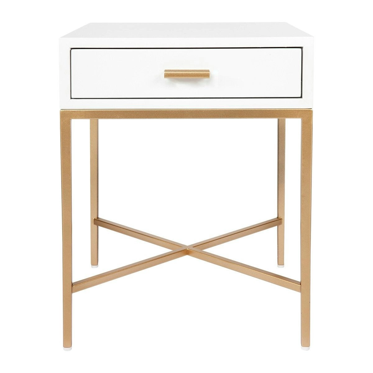 Nessa White Bedside Table - Gold