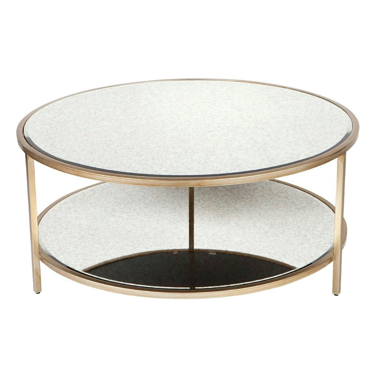 Cocktail Mirrored Round Coffee Table - Antique Gold