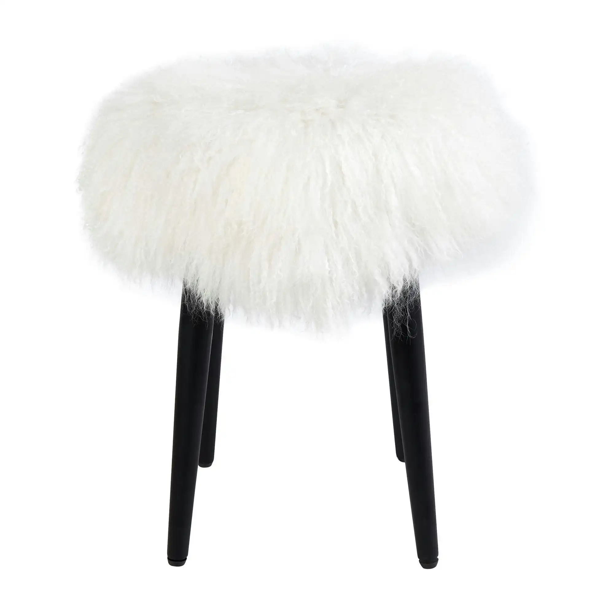 Dixie Stool - White Mongolian Fur