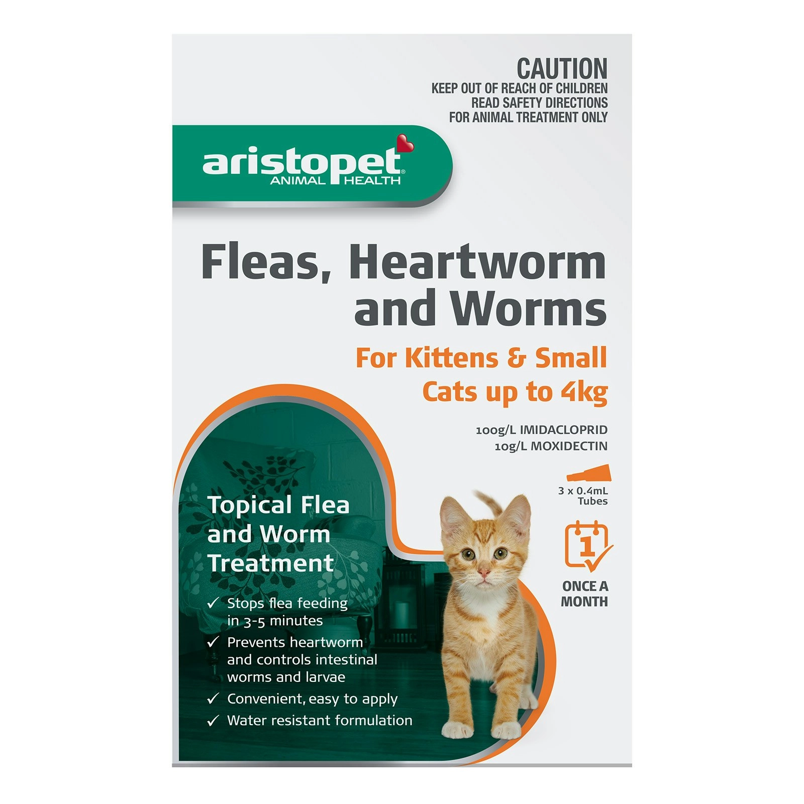 Aristopet Spot-On Treatment for Kitten and Cats Upto 4 Kg (ORANGE) 3 Pack