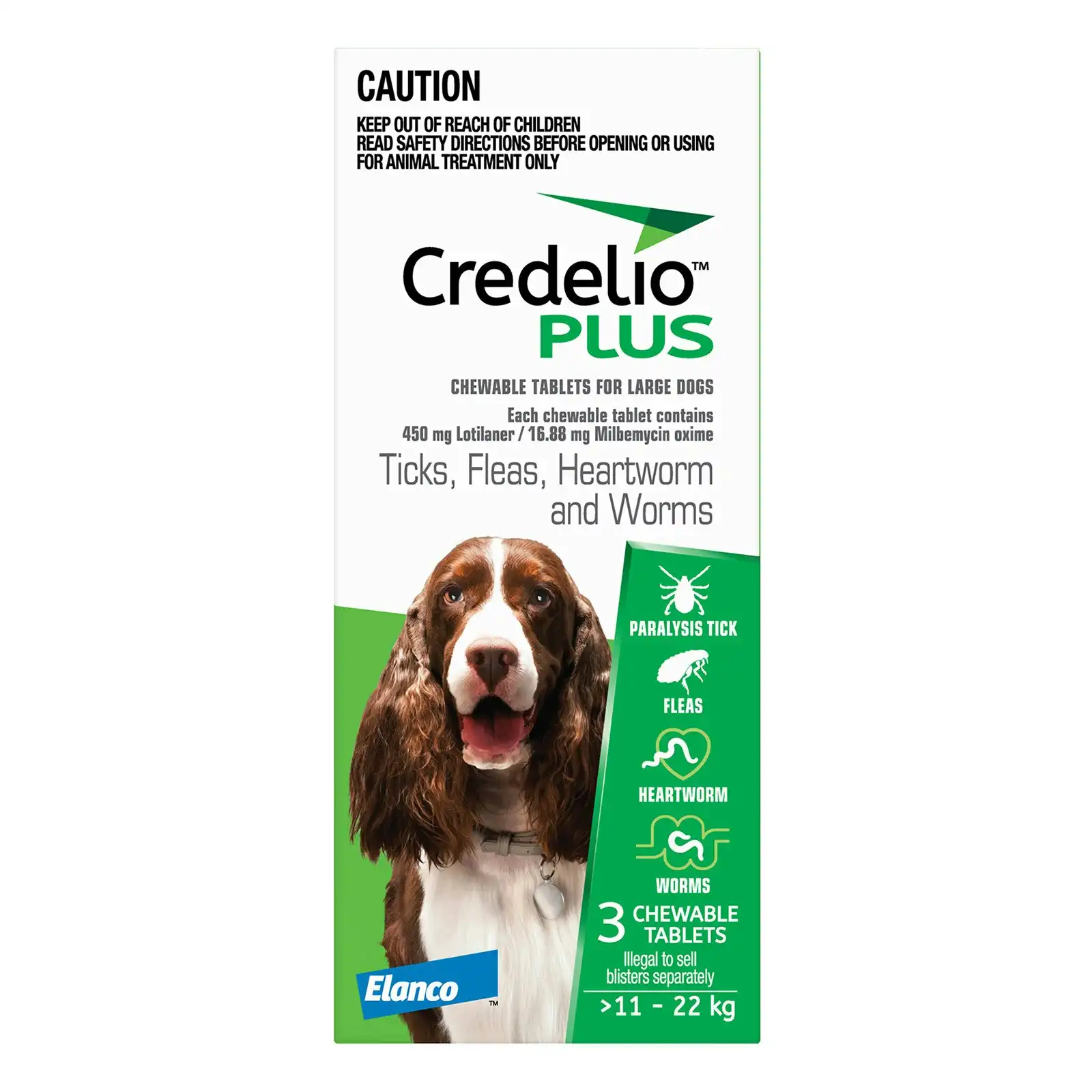 Credelio Plus For Large Dogs 11 to 22 Kg GREEN 3 Pack
