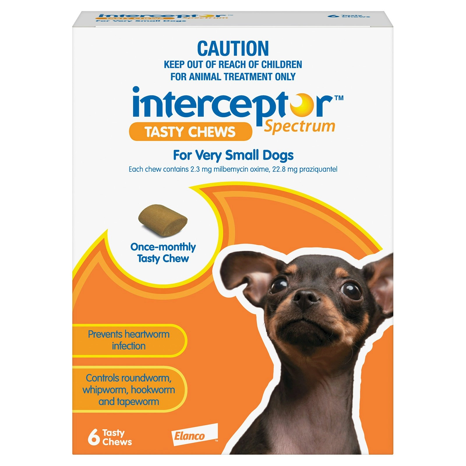 Interceptor Spectrum Tasty Chews For Very Small Dogs Up To 4Kg (Brown) 6 Chews