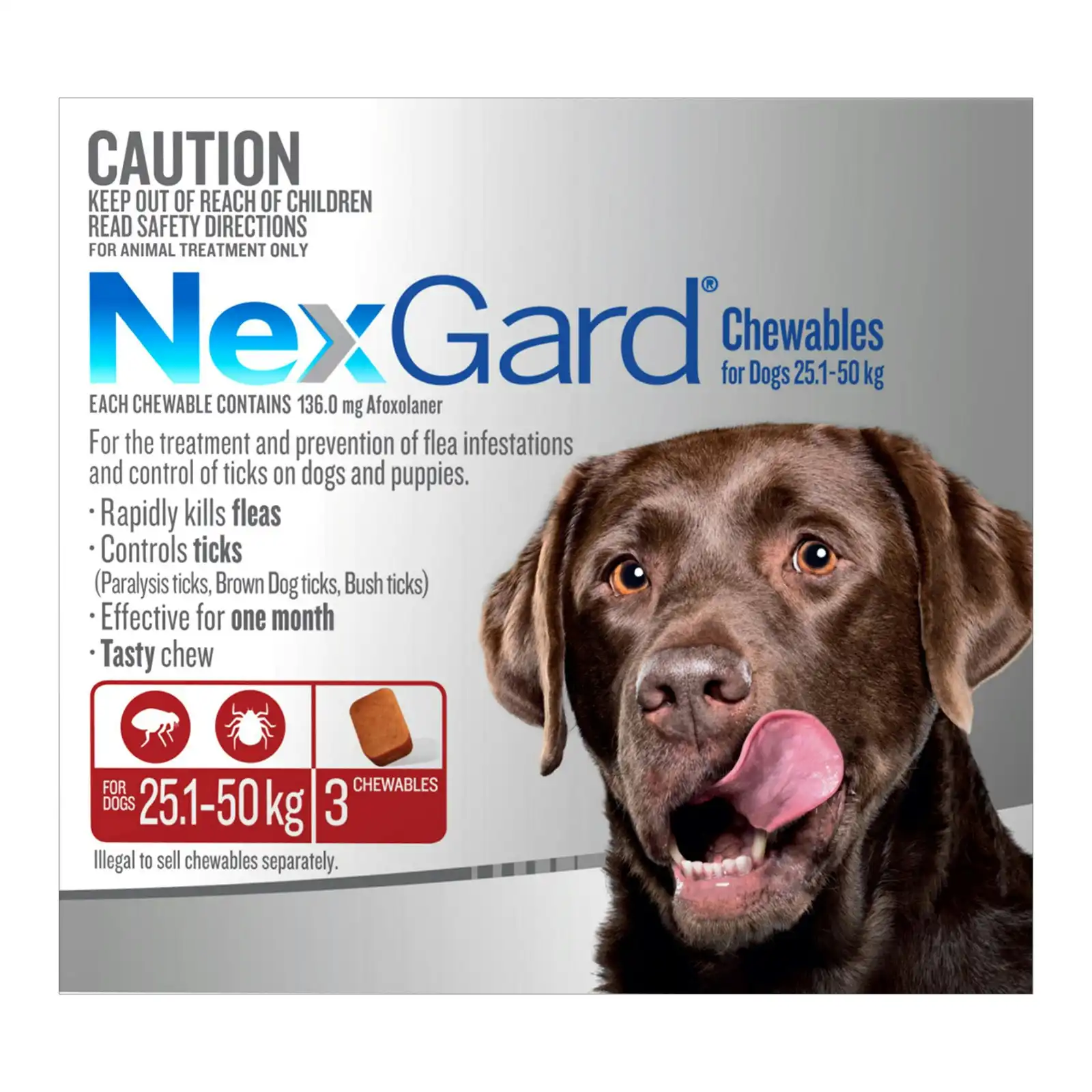 Nexgard Chewables For Dogs 25 - 50 Kg (Red) 12 Chews