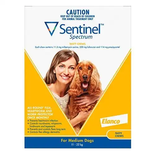 Sentinel Spectrum Tasty Chews For Medium Dogs 11 To 22Kg (Yellow) 12 Chews