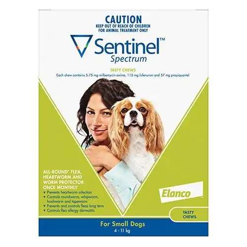 Sentinel Spectrum Tasty Chews For Small Dogs 4 To 11Kg (Green) 12 Chews