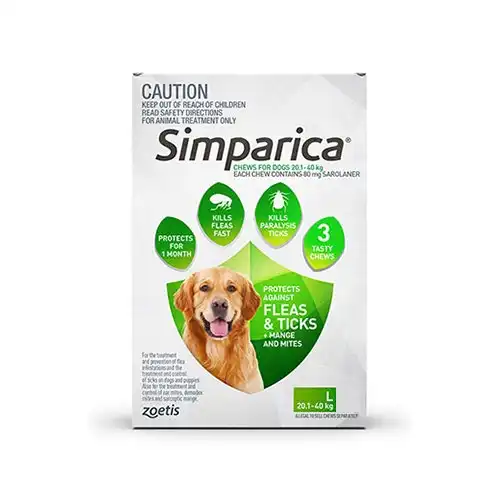 Simparica for Large Dogs 20.1 to 40 Kg (Green) 3 Chews