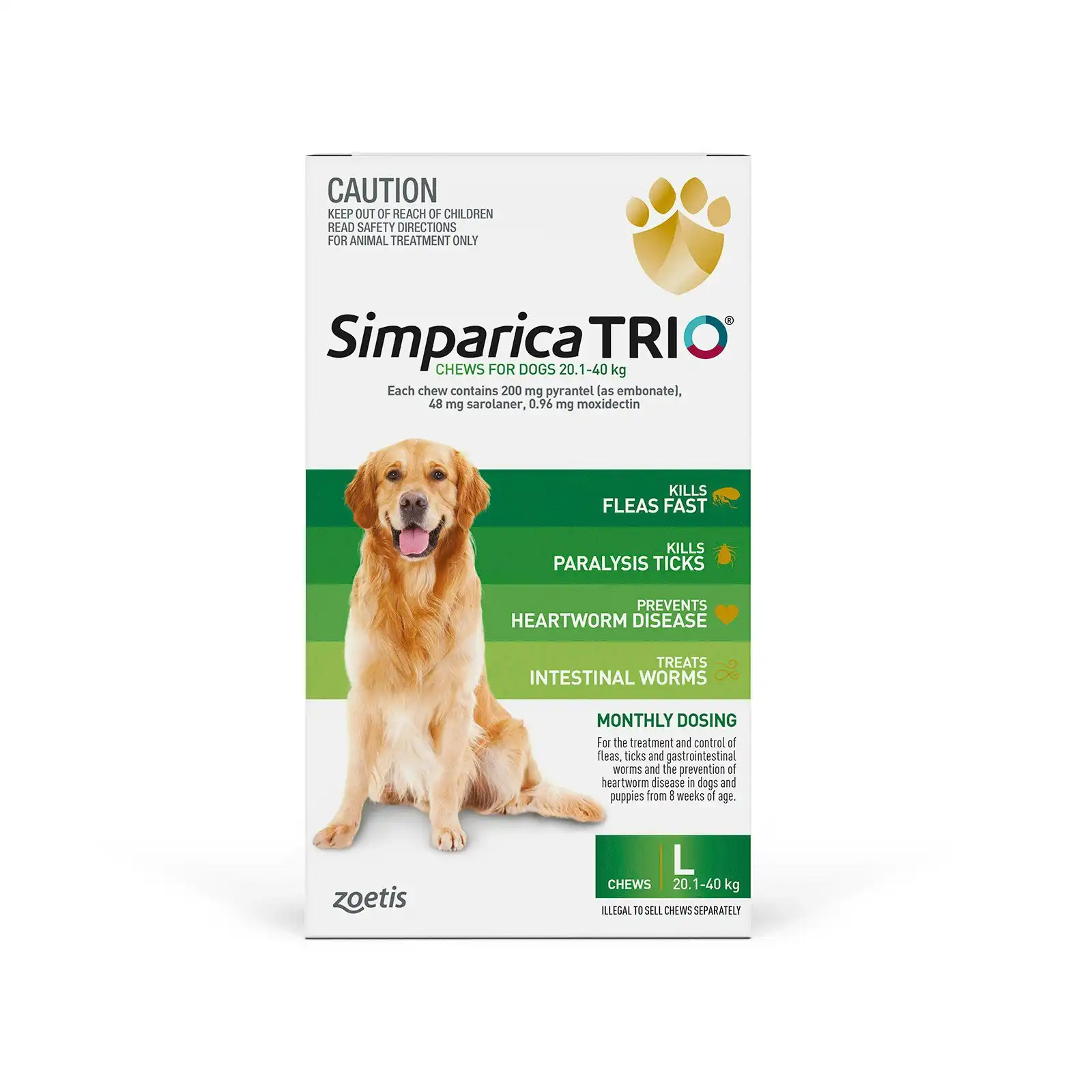 Simparica Trio for Large Dogs 20.1 to 40 Kg (Green) 3 Chews