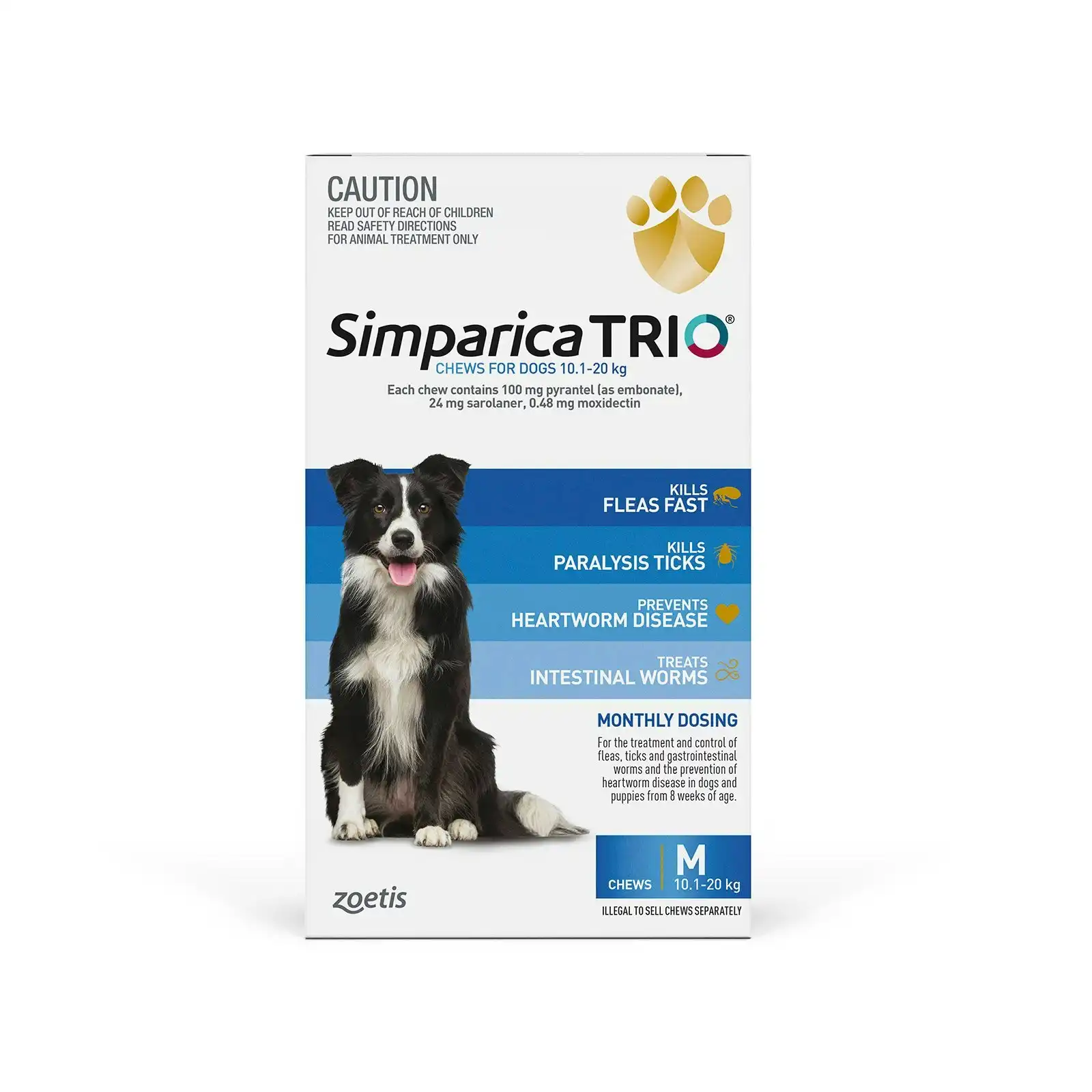 Simparica Trio for Medium Dogs 10.1 to 20 Kg (Blue) 3 Chews