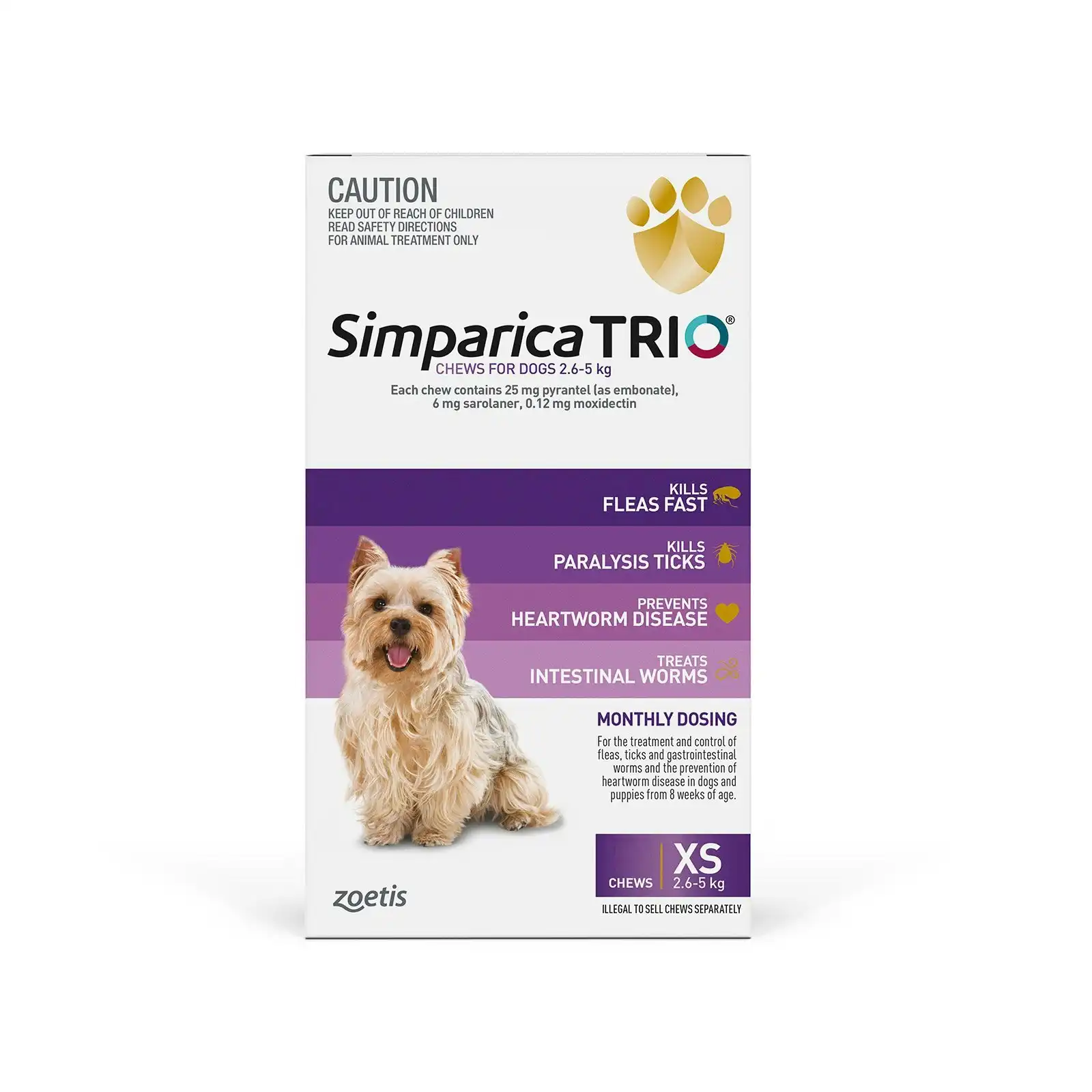Simparica Trio for Very Small Dogs 2.6 to 5 Kg (Purple) 3 Chews