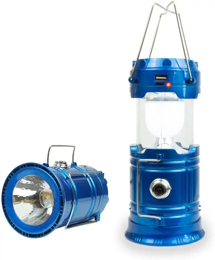 7 LED Camping Lantern Rechargeable Battery USB Output Hiking Torch 800lux - Blue