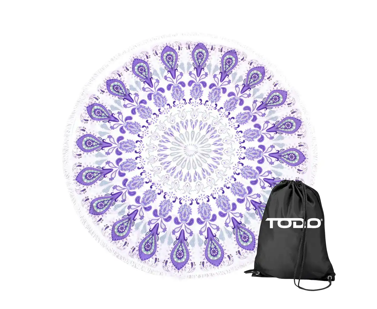 TODO Luxury Thick Microfiber Round Beach Towel Throw Rug Ttowel Purple Peacock