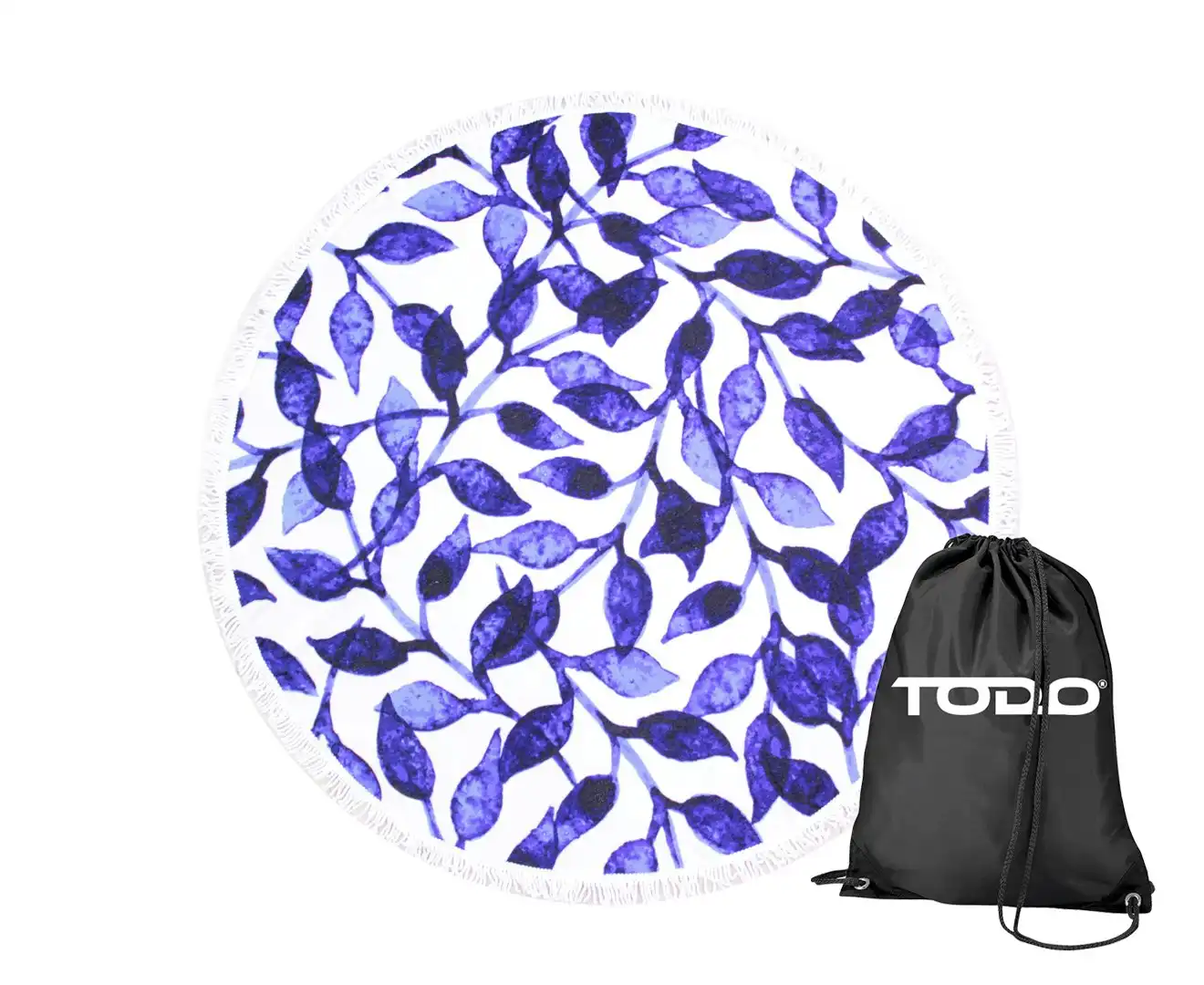 TODO Luxury Thick Microfiber Round Beach Towel Throw Rug Ttowel Blue Leaf