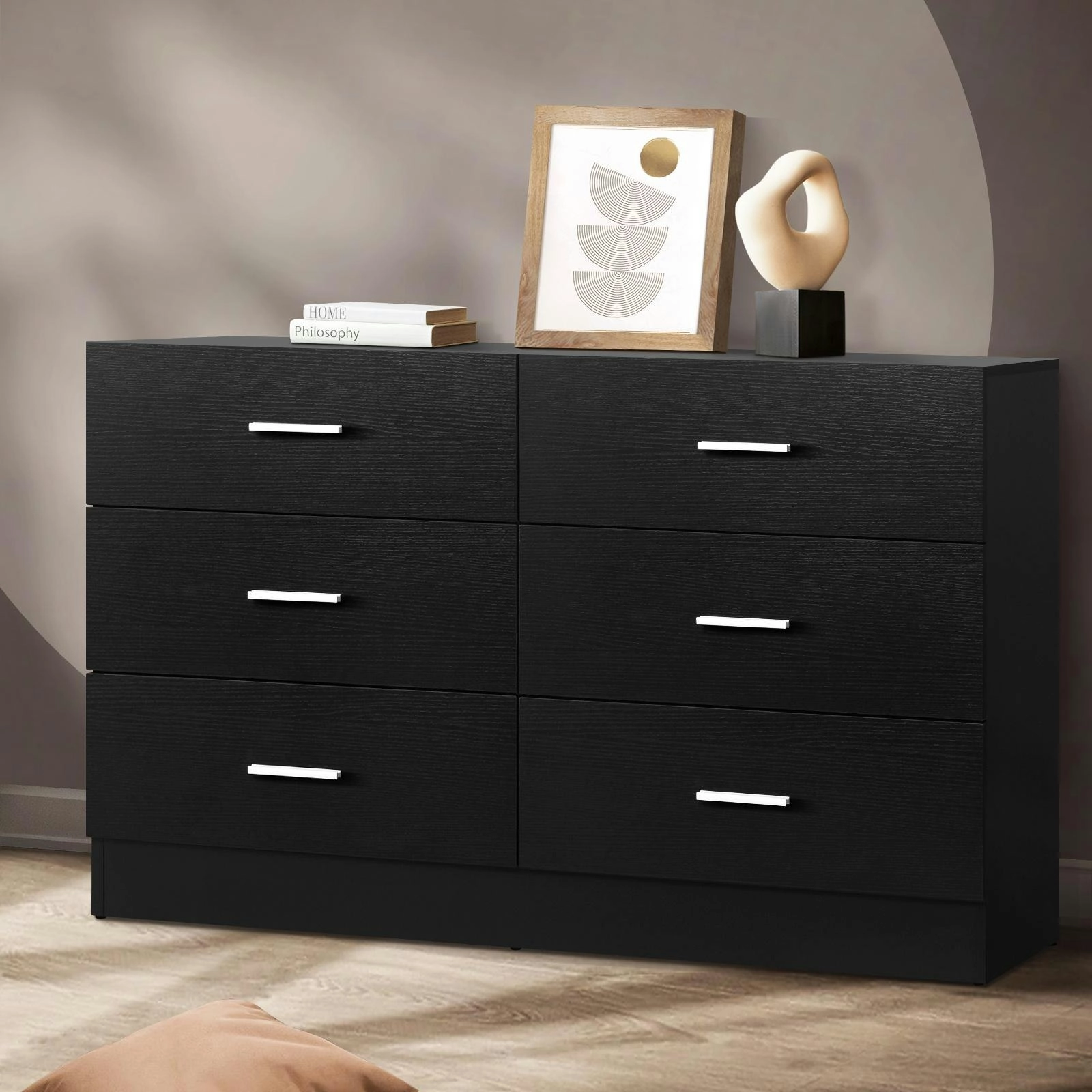 Oikiture 6 Chest of Drawers Tallboy Dresser Table Lowboy Storage Cabinet Black