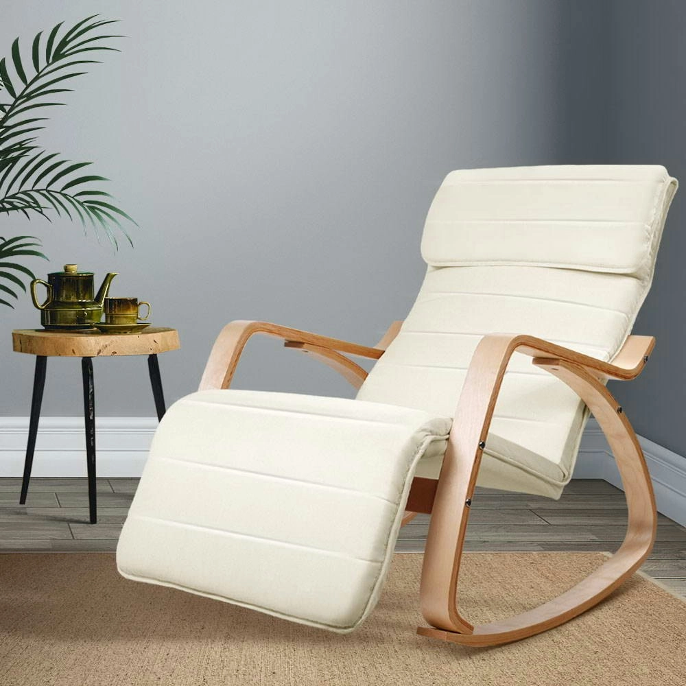 Artiss Rocking Armchair Bentwood Frame With Footrest Beige Afton