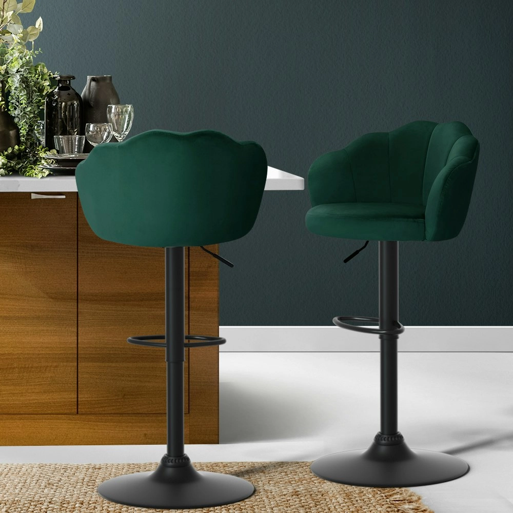 Artiss 2x Bar Stools Gas Lift Velvet Green