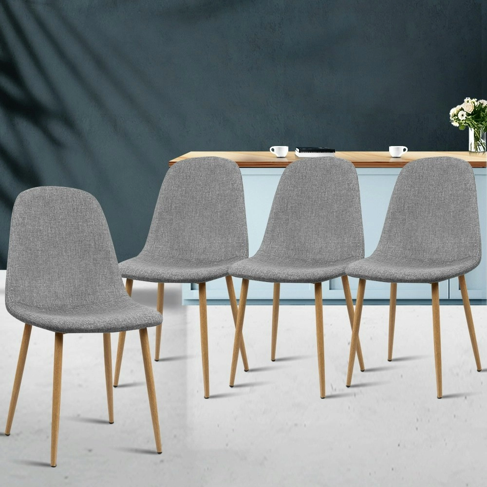 Artiss Dining Chairs Set of 4 Linen Curved Slope Grey