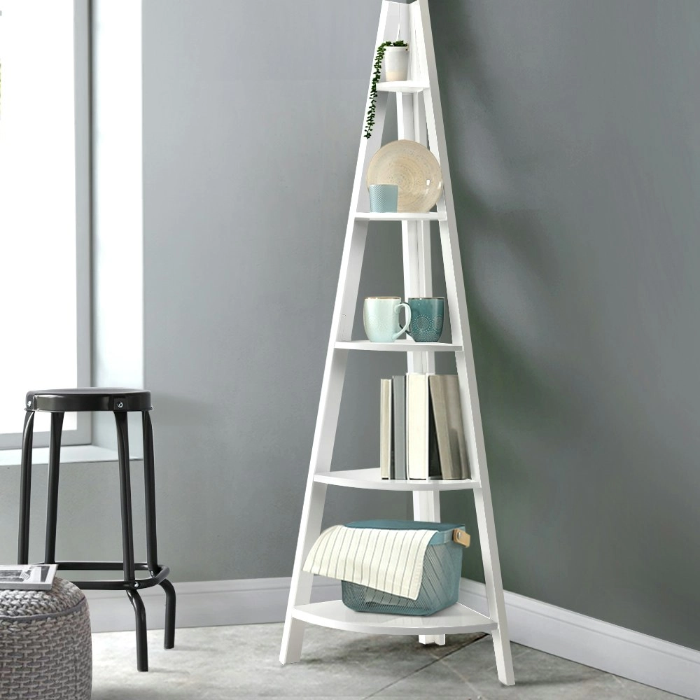 Artiss Bookshelf Corner Shelf 5 Tiers - CANE White