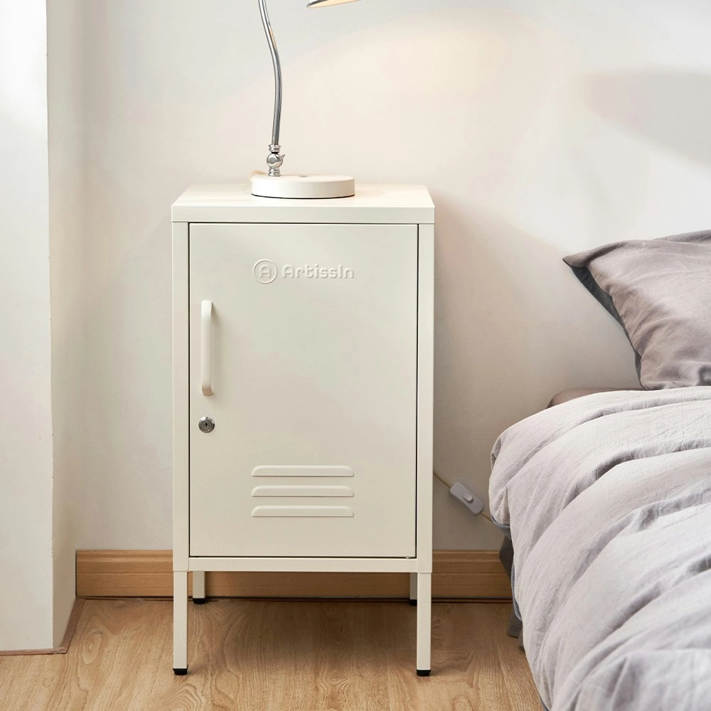 ArtissIn Bedside Table Metal Cabinet - White