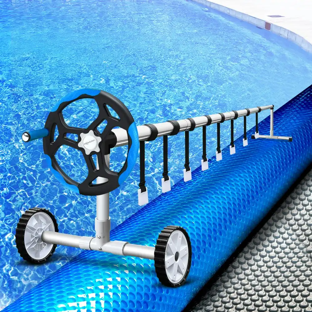 Aquabuddy Pool Cover 500 Micron 8.5x4.2m Silver Swimming Pool Solar Blanket 5.5m Blue Roller