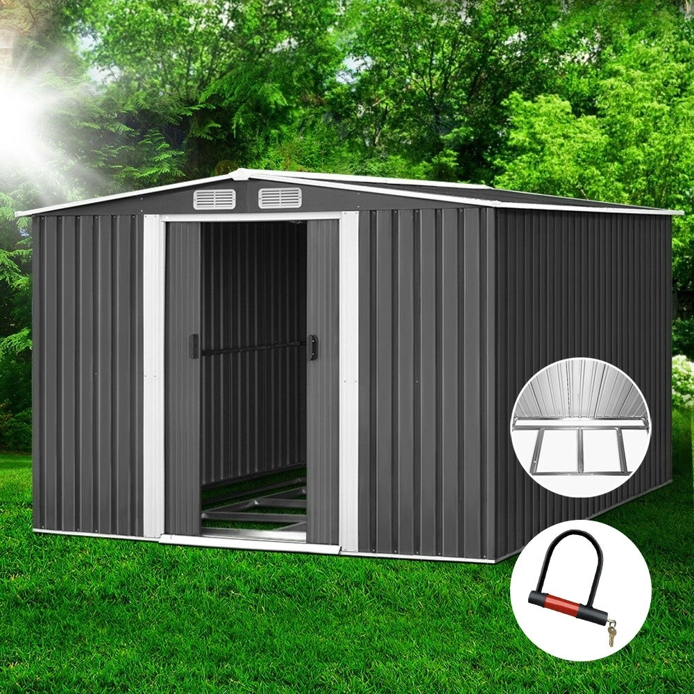 Giantz Garden Shed 2.58x3.14M w/Metal Base Sheds Outdoor Storage Workshop Shelter Sliding Door