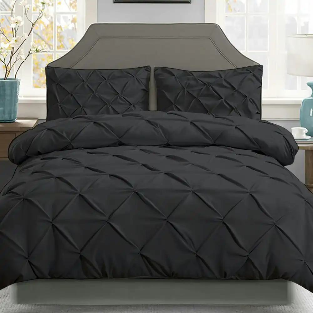 Giselle Bedding Quilt Cover Set Diamond Pinch Black Queen