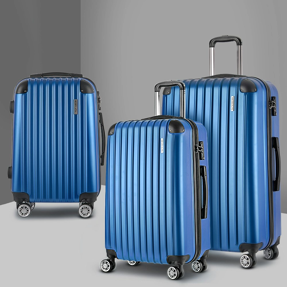 Wanderlite 3pcs LuggageTrolley Set Travel Suitcase Storage Organiser Carry On Hard Case TSA Lightweight Blue