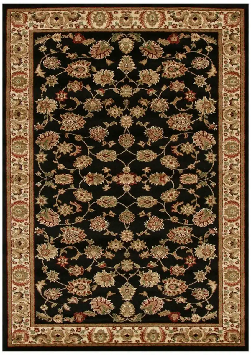 Rug Culture Istanbul Collection Traditional Floral Pattern Black Rug