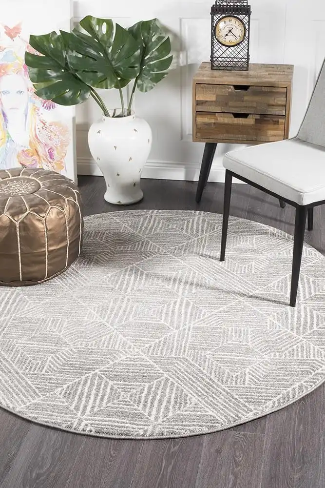 Rug Culture Oasis Kenza Contemporary Silver Round Rug