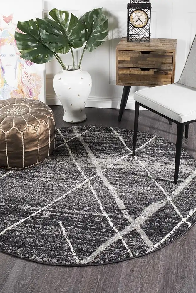 Rug Culture Oasis Noah Charcoal Contemporary Round Rug