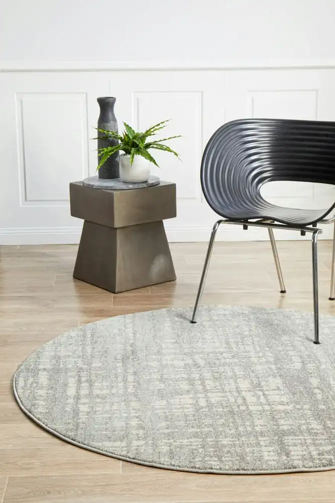 Rug Culture Mirage Ashley Abstract Modern Silver Grey Round Rug