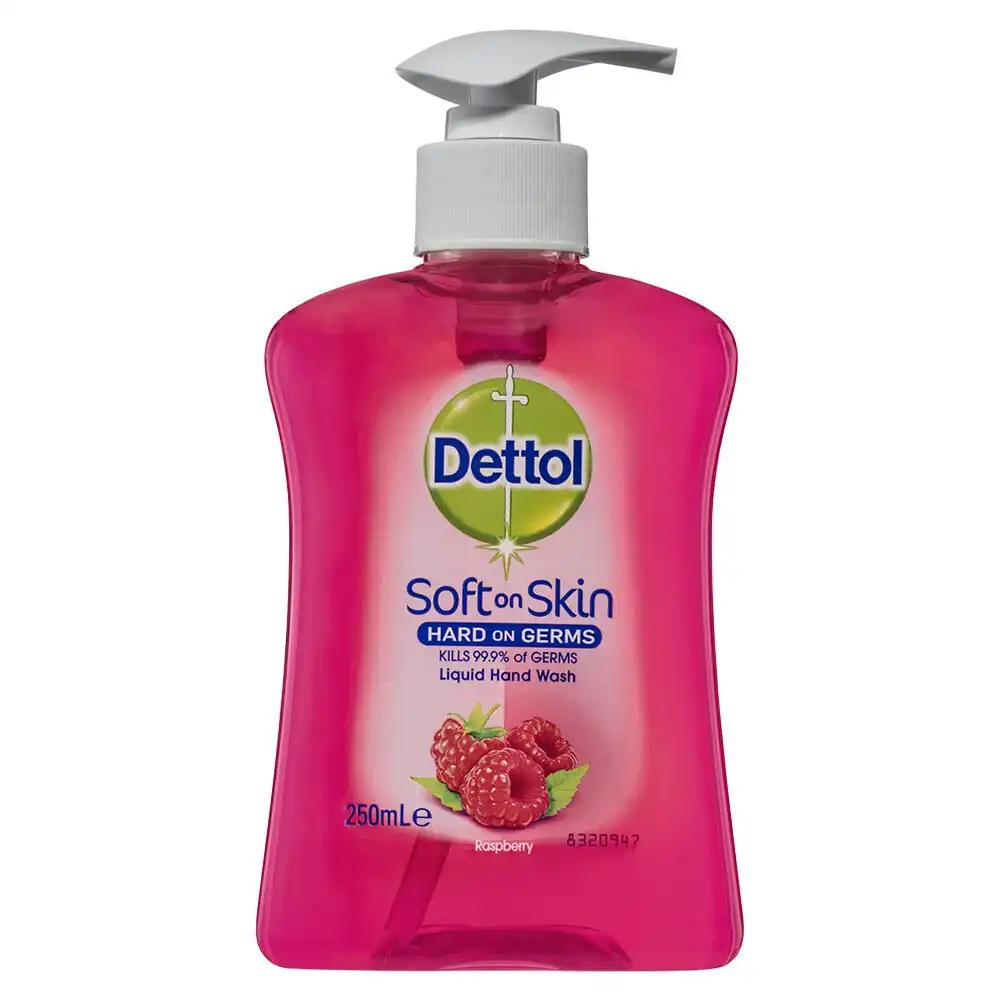 6x Dettol 250ml Liquid Soft on Skin Hand Wash Antibacterial Soap Raspberry Pump
