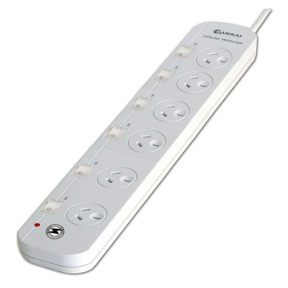 Power board 6 way Sockets Outlets Surge Protector w/ Single Switch Powerboard