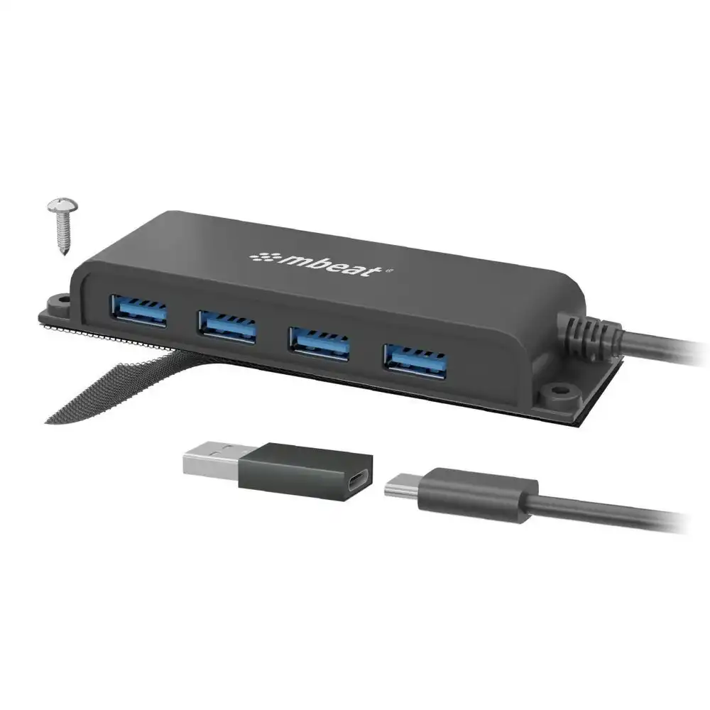 mBeat Mountable 4-Port USB-C Hub/Adapter w/4 x USB-A Female 3.0/USB-A To USB-C