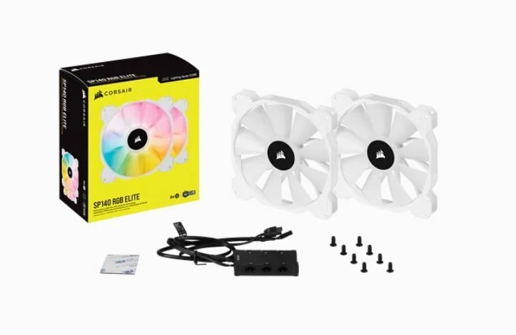 2PK Corsair iCUE SP140 RGB ELITE 140mm RGB Fan w/ AirGuide f/ Gaming PC Case WHT